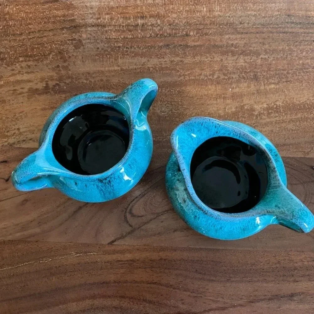RARE 1960s cream and sugar pottery set from Canuck Pottery Ltd. Green Turquoise